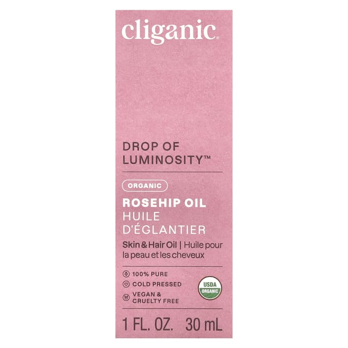 Cliganic - Rosehip Seed Oil - rozenbottelzaadolie - vitamine A en C - hydraterend voor de huid - (30 ml)