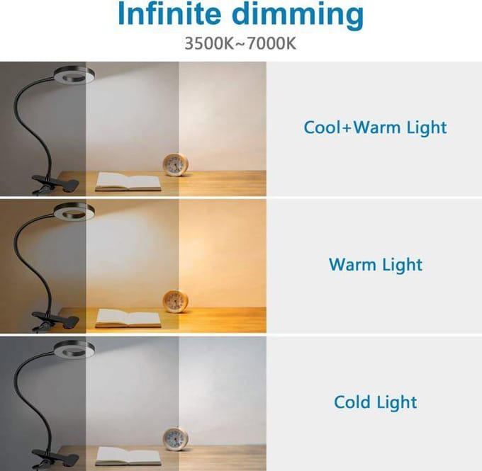 Lampe de Bureau à Pince 48 LED Flexible à 360°Lampe Lecture Clipsable 3 Modes d’Éclairage Lampe Bureau Led USB, Noir zwart