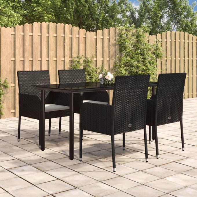 vidaXL - 5-delige - Tuinset - met - kussens - poly - rattan - zwart