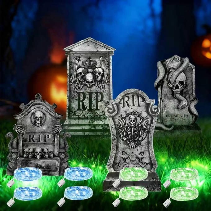 4x Realistische Halloween Grafstenen Set - Tuindecoratie voor Begraafplaats Sfeer