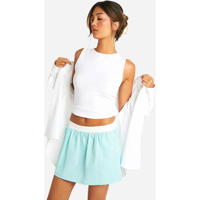 boohoo Dames Contrast Tailleband Gestreeurde Mini Rok | Aqua | Maat: 36