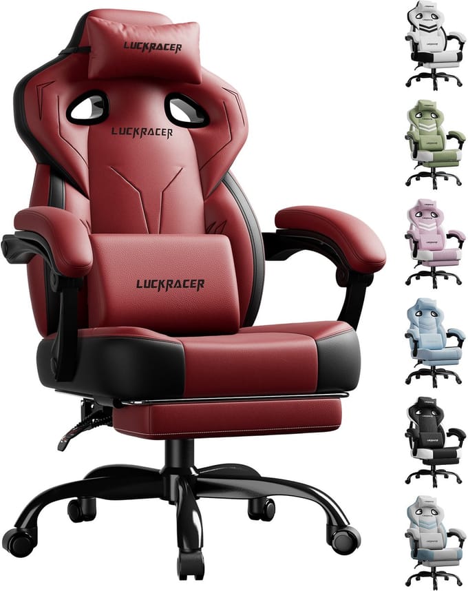 LUCKRACER - Gaming Stoel Bureaustoel - Met Memory Foam en Voetensteun - Rood