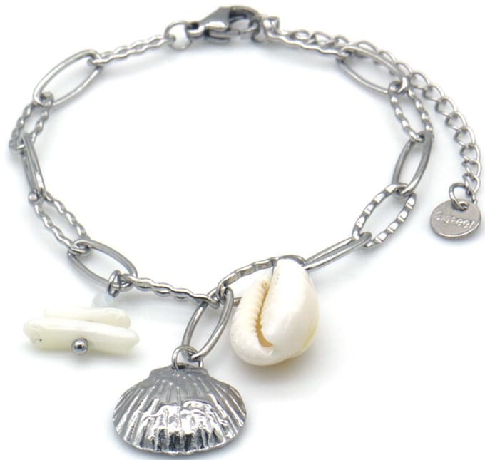 Schelpenarmband – RVS – Natuurlijke look – 16-21cm