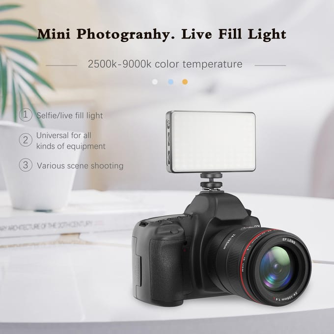Pocket Clip-on LED-videolamp Computer Tablet Mobiele telefoon Videoconferentielamp 2500K-9000K zwart