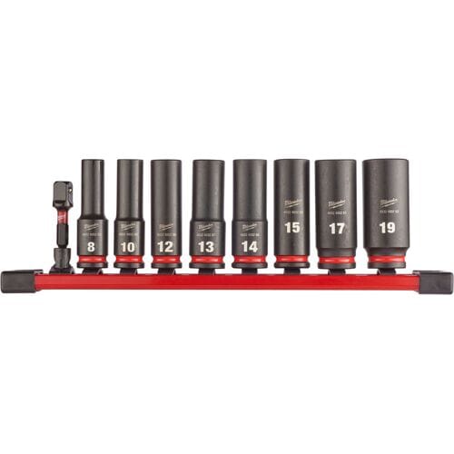 Milwaukee doppenset Shockwave 3/8 lang 8-19 op rail