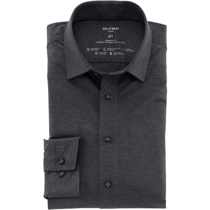 OLYMP Luxor 24/Seven modern fit overhemd - antraciet grijs tricot