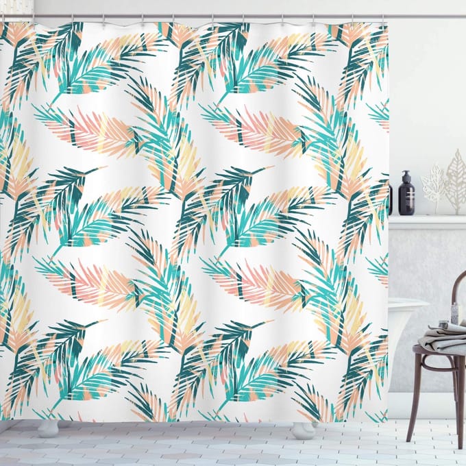 ABAKUHAUS Bladeren Douchegordijn – 175x180 cm – Polyester, waterafstotend