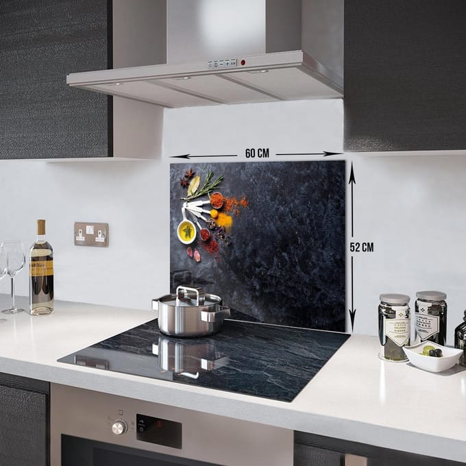 Kruiden Patroon Tempered Glas Spatbescherming Voor Achter de Kookplaat 52cm x 60cm