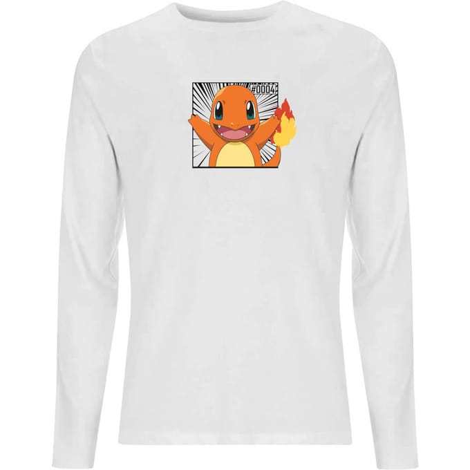 Pokémon Pokédex Charmander #0004 Men's Long Sleeve T-Shirt - White - L