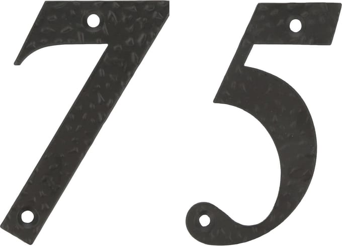 AMIG Huisnummer 75 - massief gesmeed staal - 10cm - incl. bijpassende schroeven - zwart