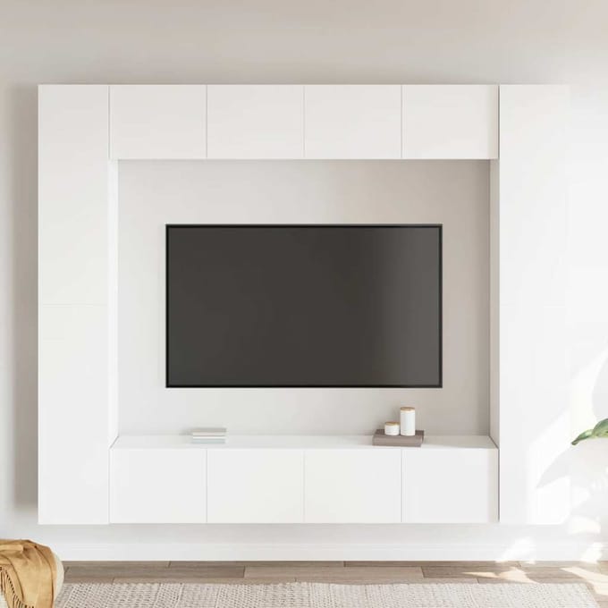 vidaXL - 8-delige - Tv-meubelset - bewerkt - hout - wit