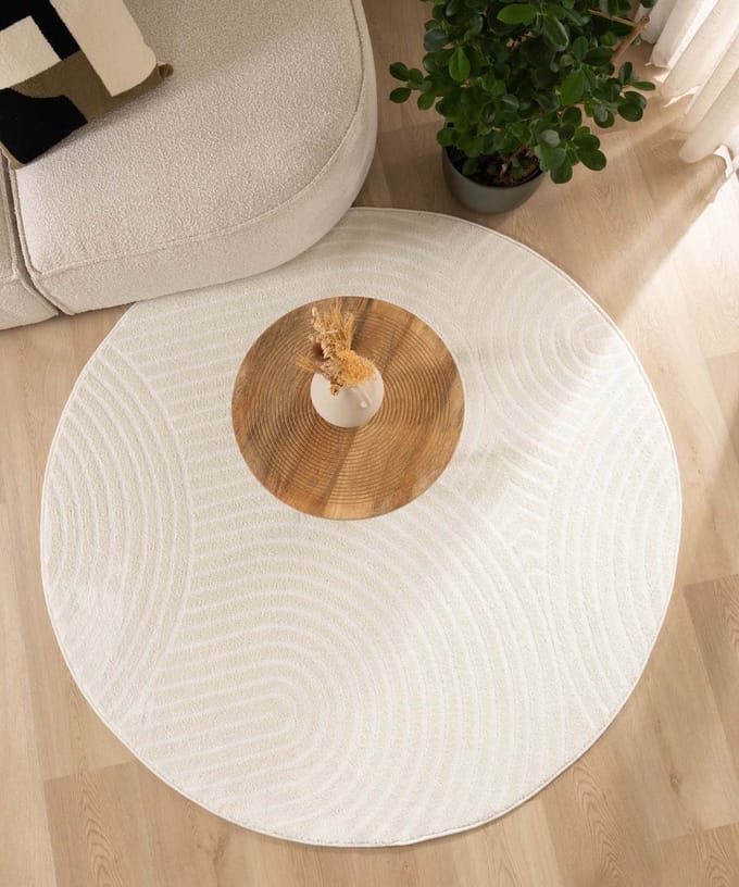Scandinavisch vloerkleed rond - Contour Curve crème 140
