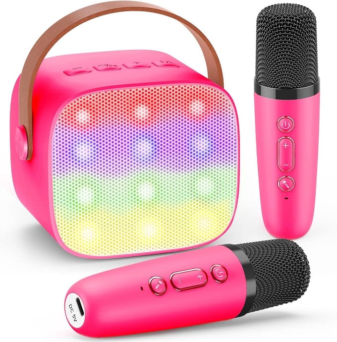 Draagbare Karaokeset met 2 Microfoons en LED Lichteffecten voor Kinderen