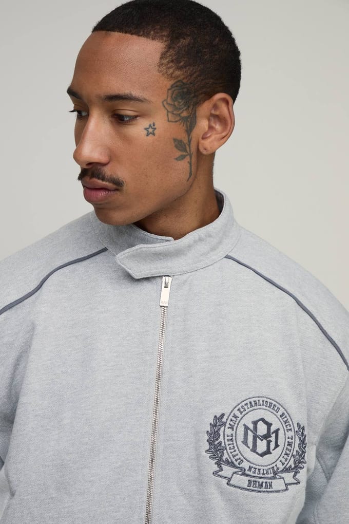 Boxy Fit Biker Jack Met Kleurblokken In Jersey | Grey | Size Small