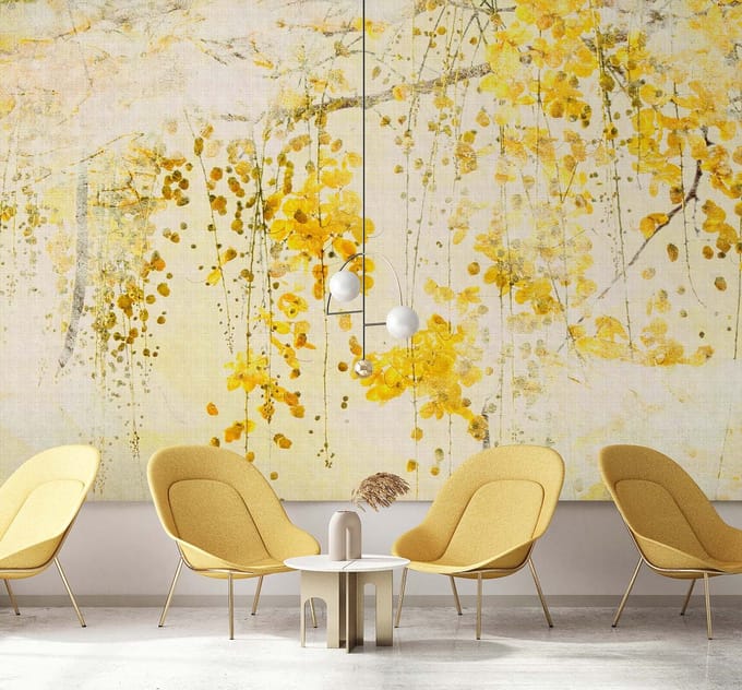 Bladeren behang goud DD127749, BRICOFLOR.nl