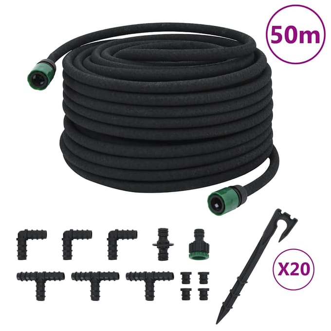 vidaXL Druppelslang 0,6'' 50 m rubber zwart