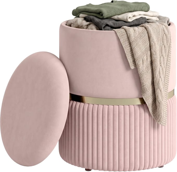 HOMCOM Opbergpoef - Fluweel - 36x36x44cm - Roze