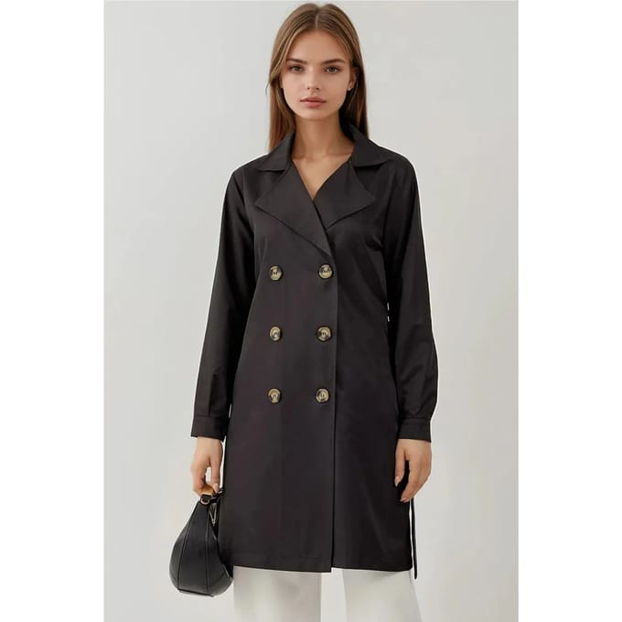 Dubbelgebreide Elastische Trenchcoat
