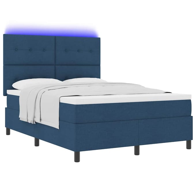 vidaXL - Boxspring - bed - met - LED-stripverlichting - Blauw - 140 - x - 200 - cm - Stof