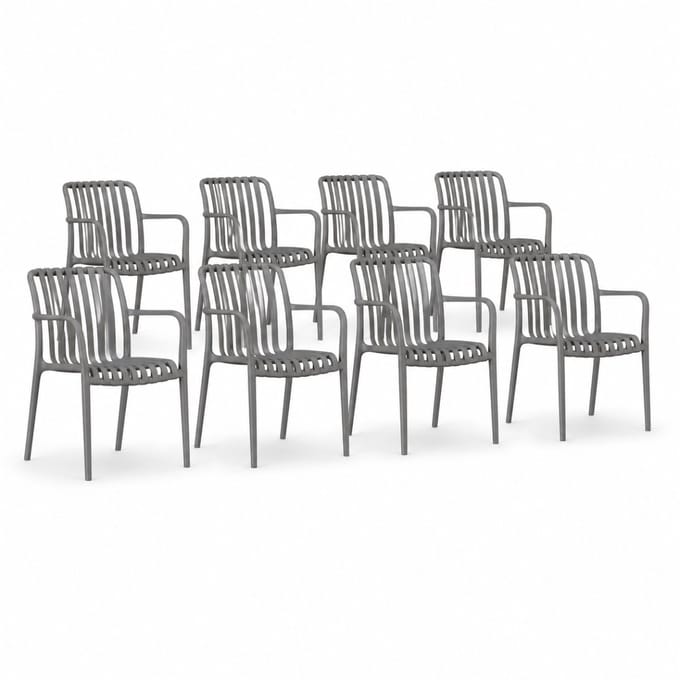 DS4U® - Max tuinstoel - Set van 8 - Grijs - Kunststof - Met armleuning