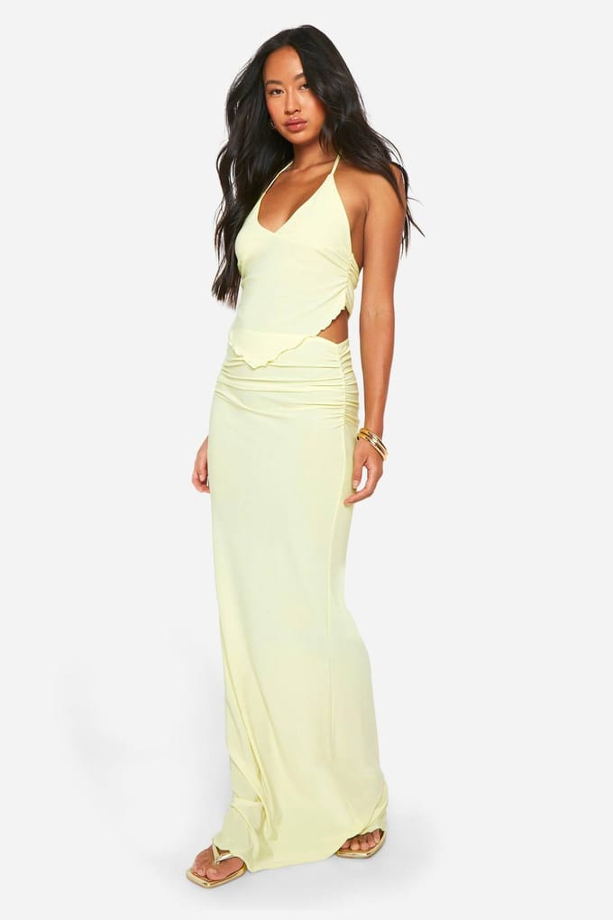 boohoo Dames Sla-zoom Kolom Maxi-Rok | Citroen | Maat: 42