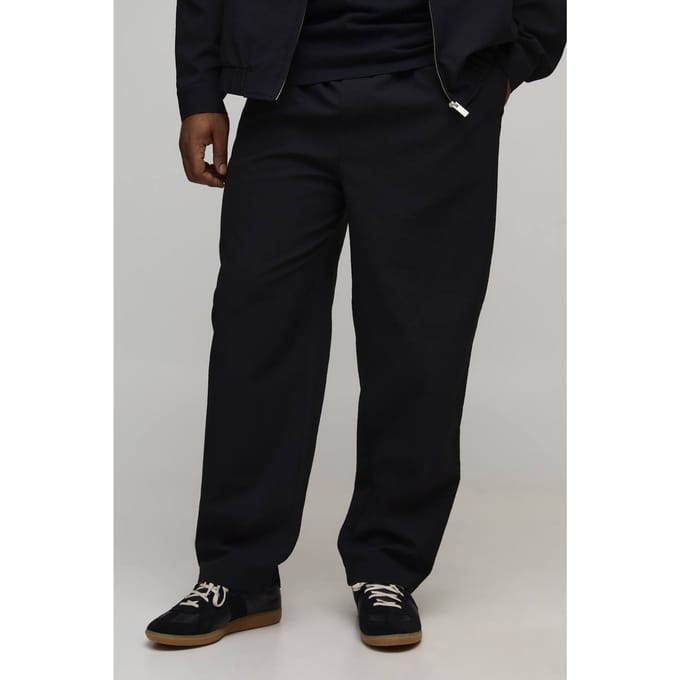 Plus Getextureerde Geweven Seersucker Jogger Taille Toelopende Broek | Black | Size 2XL