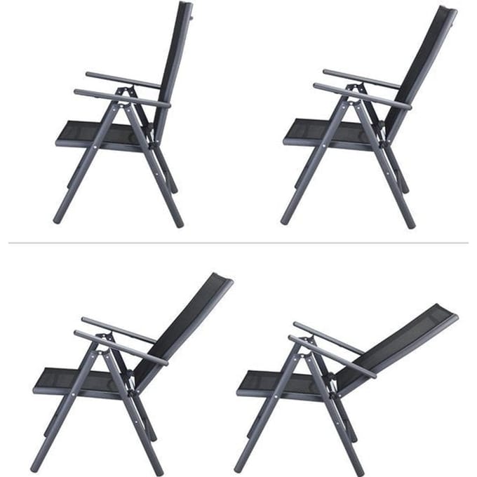 Tuinset 6 + 1 Klapstoelen Tuintafel /u2013 Aluminium 140x80cm - Grijs