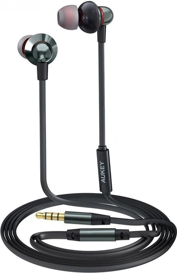 AUKEY In Ear Bedrade Hoofdtelefoon Bas Stereo Oordopjes met Microfoon + Type-C Audio Adapter