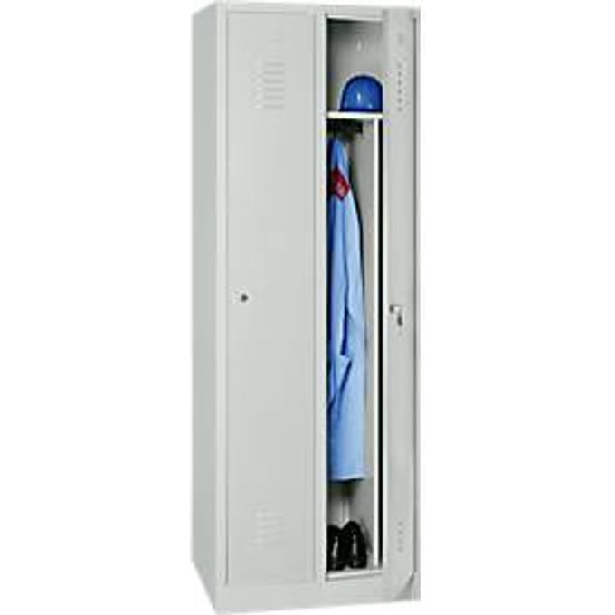 Kledinglocker - met 2 compartimenten - B 500 x D 500 x H 1800 mm - cilinderslot - lichtgrijs