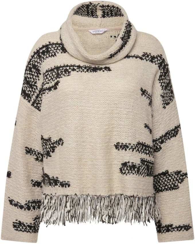 Studio Untold - Dames - Coltrui oversized jacquard-breisel franjes aan de zoom - Off-white - Maat 50+