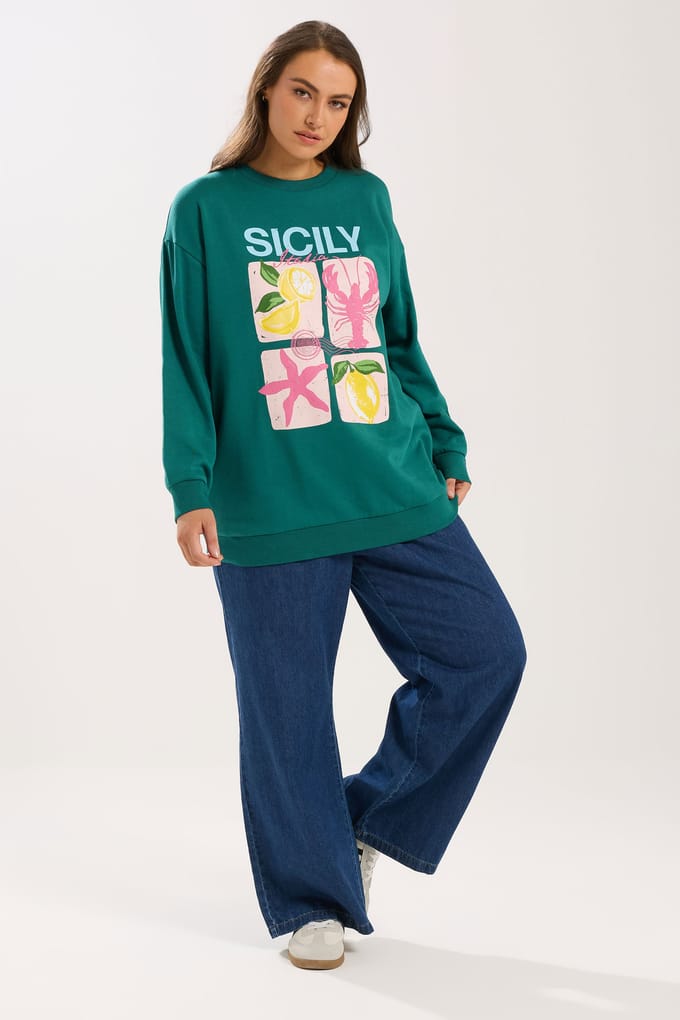 Yours Tealgroen 'Sicily' Sweatshirt Size 42