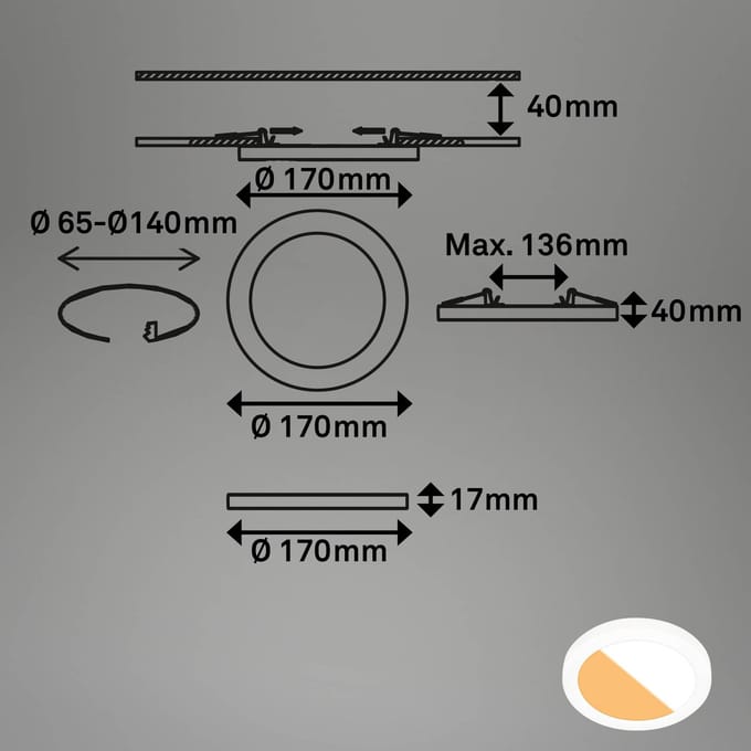 Briloner LED inbouwlamp 7609 3.000K/4.000K Ø 17 cm