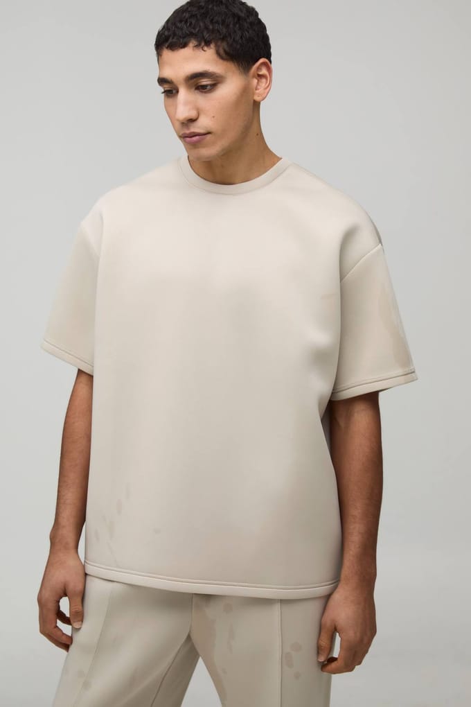 Oversized Bonded Scuba T-shirt | Stone | Size Medium