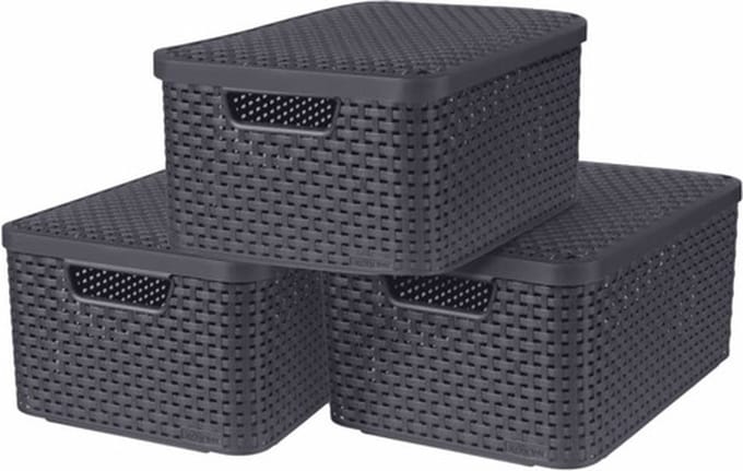 Curver Style Opbergmand + Deksel M - 18 liter - 3 stuks - Antraciet