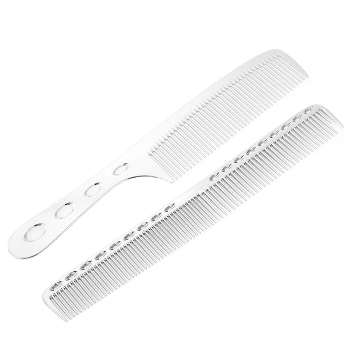 2pcs Set Hair Comb Space Aluminum Stainless Steel Anti static Sparse Haircut Comb Beauty Tool white