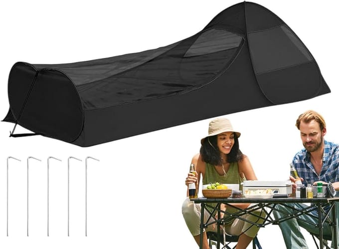 Eenpersoonsbed - Pop-up bed - Kamperen en slapen - Dubbele ritssluiting - 220 x 105 cm - Zwart