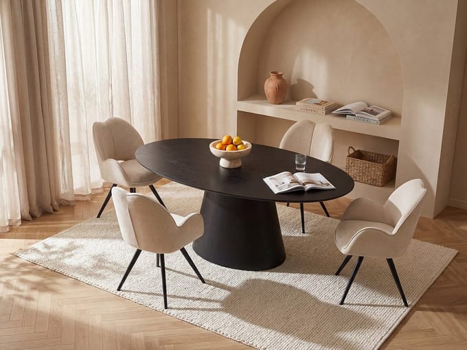 Vente-unique Set van tafel ANTELADA + 4 stoelen GULSUN - Zwart en beige