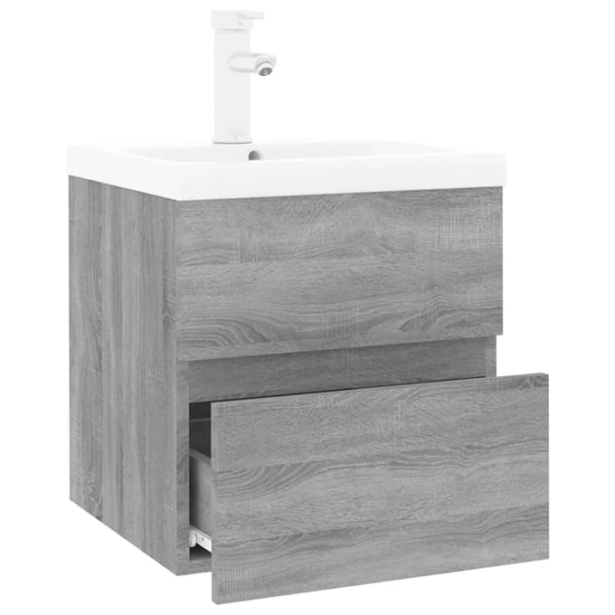 vidaXL - Wastafelkast - met - ingebouwde - wasbak - bewerkt - hout - grijs - sonoma