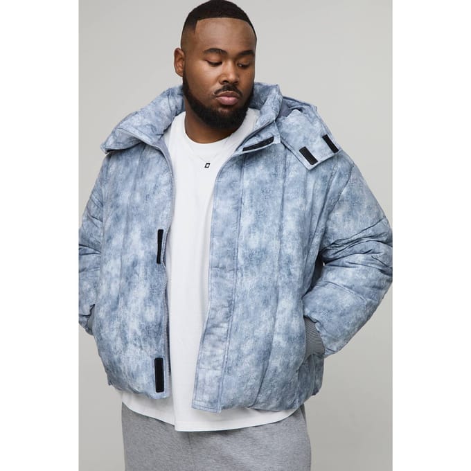 Plus Oversized Fit Washed Nylon Hooded Funnel Neck Duvet Puffer Jacket | Grey | Size 2XL