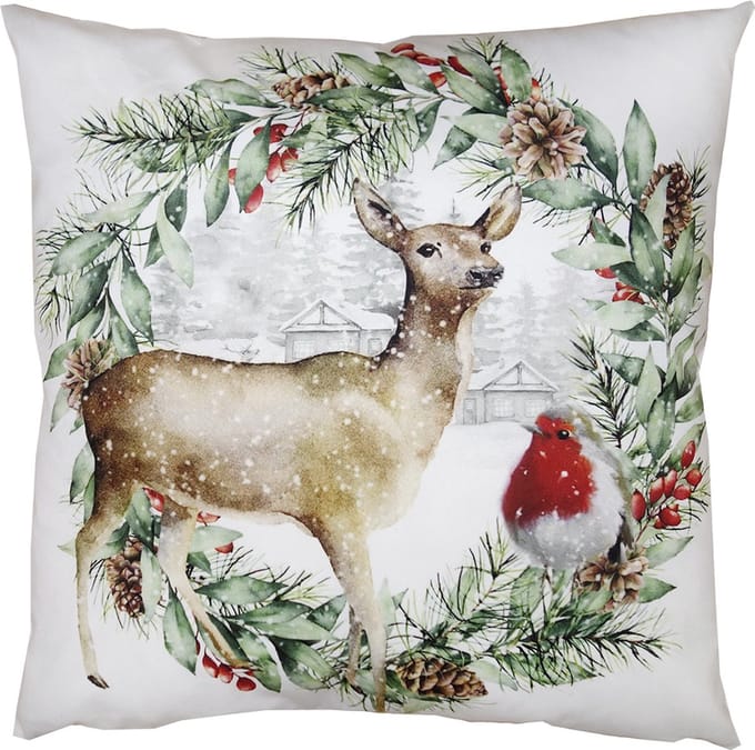 Clayre & Eef Kussenhoes 45x45 cm Groen Wit Polyester Hert