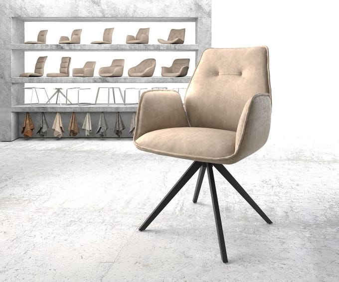 Gestoffeerde-stoel Zoa-Flex kruisframe hoekig zwart microvelours beige vintage pocketveer kern