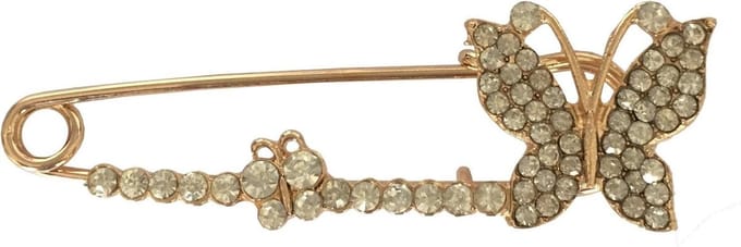 Fako Bijoux® - Sierspeld - Sjaalspeld - Vestsluiting - Vestspeld - Vlinders - Kristal - 69mm - Goudkleurig