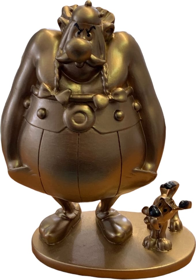 Asterix & Obelix - Obelix & Idefix beeld - goud - plastoy - 15 cm - polyresin