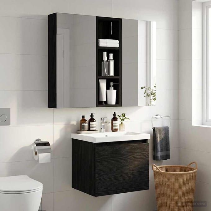 vidaXL - Badkamer - wandkast - Zwarte - Eik - 20 - x - 10 - x - 60,5 - cm