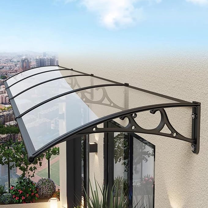 Voordeur Afdak - Raamluifel Overkapping - Bescherming Buiten - Polycarbonaat Aluminium - 60x140cm - Helder