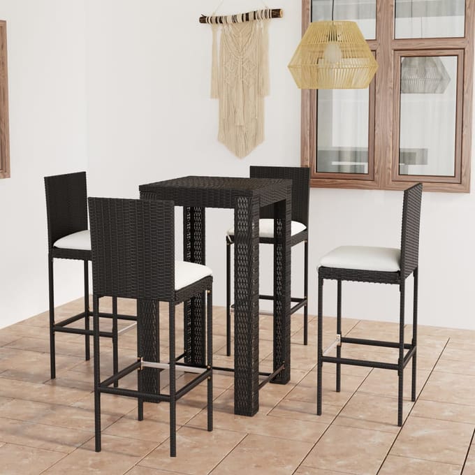 vidaXL - 5-delige - Tuinbarset - met - kussens - poly - rattan - zwart