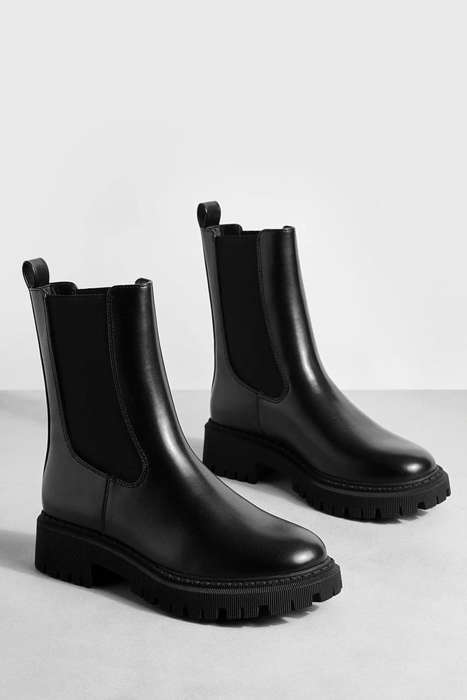 boohoo Dames Tab Detail Chunky Chelsea Boots | Black | Maat: 3