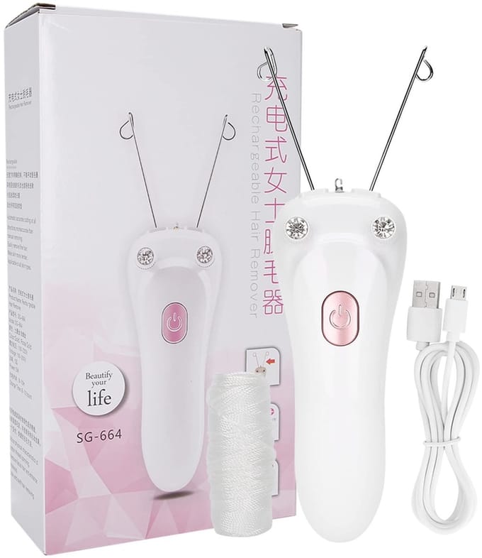 Dailygoody - Threader Hair Remover, Electric Threading Epilator Hair Remover USB Opladen Cotton Thread Epilator (Host Cotton Thread USB-kabel) (Roze)