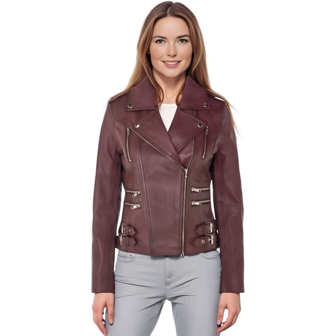 Dames leren bordeauxrode Brando bikerjack - Constantia