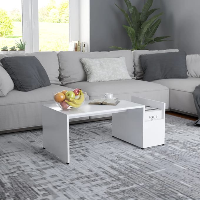 vidaXL - Salontafel - 90x45x35 - cm - bewerkt - hout - wit